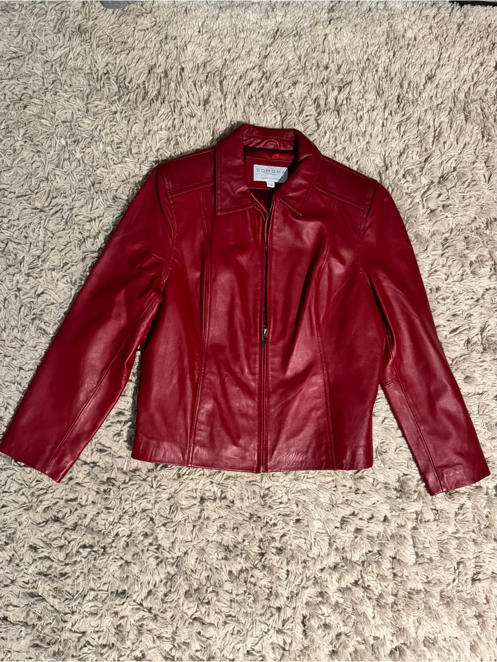 NEW! Sonoma Red Lambskin Leather Jacket - Size L - Buttery Soft